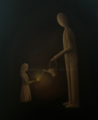 제목이 "They came with wate…"인 미술작품 Viktoriia Kovalska로, 원작, 기름 나무 들것 프레임에 장착됨