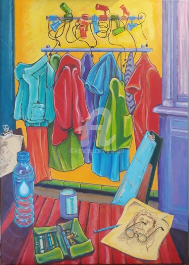 绘画 标题为“Le vestiaire” 由Jean-Michel Desterke, 原创艺术品, 丙烯