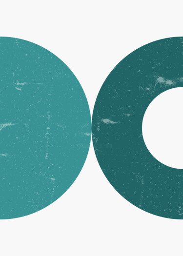 数字艺术 标题为“Teal Circles Inters…” 由春宇 关, 原创艺术品, AI生成的图像 安装在纸板上