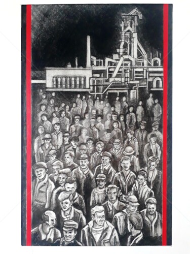 图画 标题为“La sortie (2)” 由Jean-Michel Desterke, 原创艺术品, 木炭 安装在纸板上
