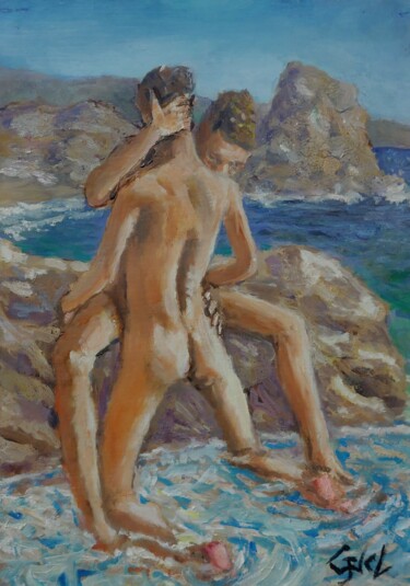 Pittura intitolato "Bathers 325" da Giorgos Nicolaou (Gncl), Opera d'arte originale, Olio