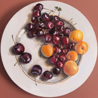 Cherries and Apricots on plate "Cherries and Aprico…" başlıklı Tablo Leyla Demir tarafından, Orijinal sanat, Petrol Ahşap Sedye çerçevesi üzerine monte edi…