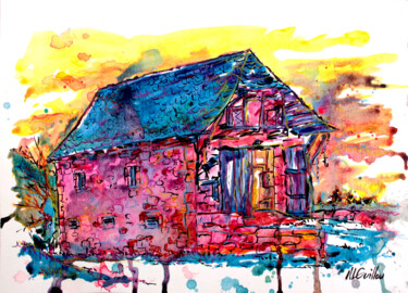 Schilderij getiteld "La Grange de Flo" door Nicolas Le Guillou, Origineel Kunstwerk, Acryl