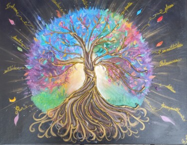 Schilderij getiteld "L'arbre des épreuve…" door Ophélie Dantan, Origineel Kunstwerk, Acryl Gemonteerd op Frame voor houten b…