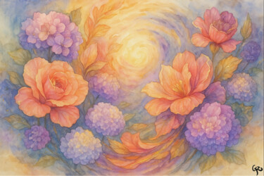 Картина под названием "Celestial Floral Sy…" - Genifer Díaz Rojas, Подлинное произведение искусства, Акварель