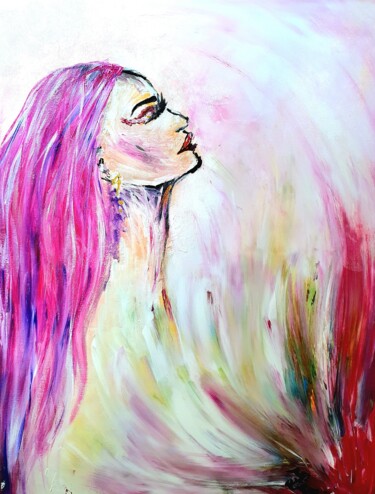 Breathe - female profile with pink,white,lilac&light gree 绘画 标题为“Breathe - female pr…” 由Elena Swetkov (Lena Zwetik), 原创艺术品, 丙烯 安装在木质担架架上