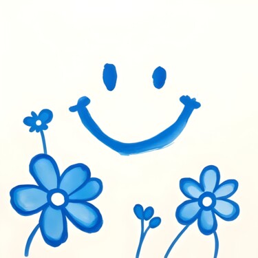 Blue Daisy Days Printmaking titled "Blue Daisy Days" by Ivy Blue, Original Artwork, Digital Print