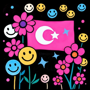 Happy Moon, Blooming Çiçekler Printmaking titled "Happy Moon, Bloomin…" by Ivy Blue, Original Artwork, Digital Print