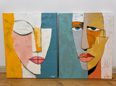 Presence. Modern Abstract Emotional Portrait Diptych 제목이 "Presence. Modern Ab…"인 미술작품 Irina Lav로, 원작, 아크릴 나무 들것 프레임에 장착됨