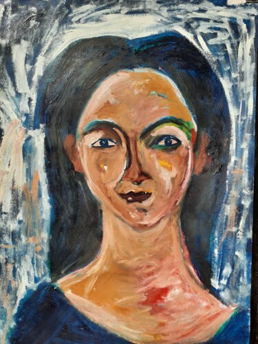 Painting titled "Ramya in blue gown" by Ranjith Kk, Original Artwork, Acrylic