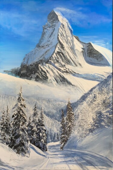 Painting titled "Nella neve" by Gianfranco Combi, Original Artwork, Oil Mounted on Wood Stretcher frame