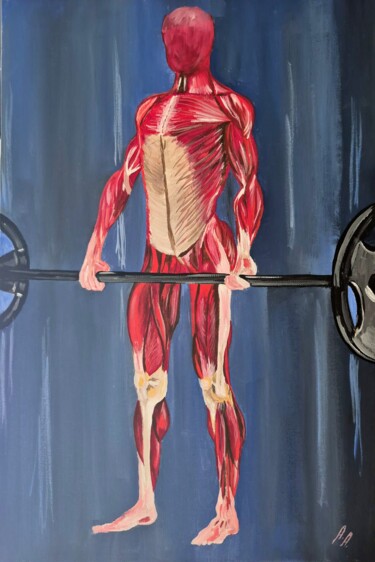 Acrylic Painting of Bodybuilder with Barbell Ζωγραφική με τίτλο "Acrylic Painting of…" από Anna Abkaryan, Αυθεντικά έργα τέχνης, Τέμπερα