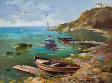 Harbor at the foot of the hills Картина под названием "Harbor at the foot…" - Yuriy Suprunchuk, Подлинное произведение искусства, Масло Установлен на картон