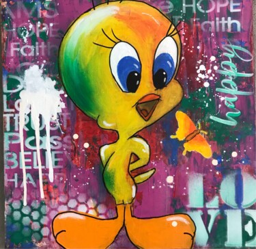 Картина под названием "Happy Bird" - Heike Schröder, Подлинное произведение искусства, Акрил Установлен на Деревянная рама д…