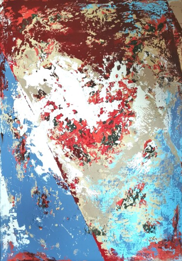 Painting titled "Heart (full moon)" by Pier Bertig, Original Artwork, Acrylic Mounted on Wood Stretcher frame