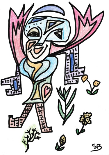 " Danse florale et Ange abstrait " "" Danse florale et…" başlıklı Resim Balavoine Sophie tarafından, Orijinal sanat, Pastel