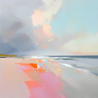 Abstract pastel pink coastal landscape Digital Arts titled "Abstract pastel pin…" by Tatiana Skrynnikova, Original Artwork, AI generated image