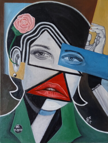 Painting titled "L'inquietude" by Christophe Leparoux, Original Artwork, Oil Mounted on Wood Stretcher frame