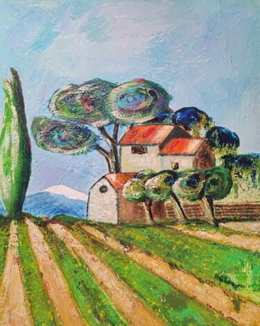 Autour du Mont Ventoux - Les pins Картина под названием "Autour du Mont Vent…" - Marie Therese Combe, Подлинное произведение искусства, Акрил Установлен на Де…
