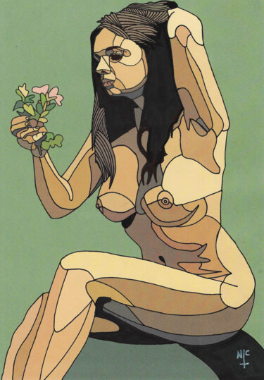 Рисунок под названием "RETRO NUDE 2 THE 70…" - Nicholas Price, Подлинное произведение искусства, Чернила