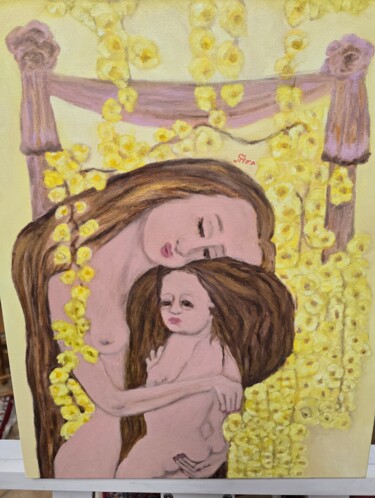 Schilderij getiteld "Amour & Tendresse🤍" door Chrysanthou, Origineel Kunstwerk, Olie Gemonteerd op Frame voor houten brancard