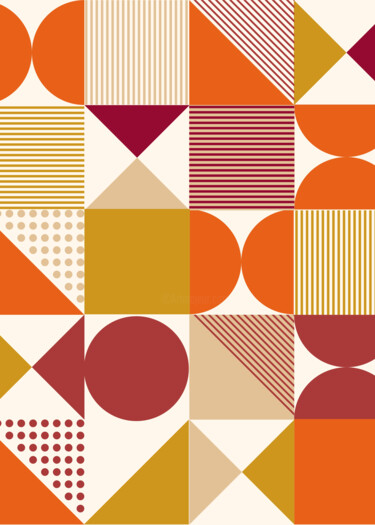 Arte digital titulada "Autumn Harmony Geom…" por Chun Yu Guan, Obra de arte original, Imagen generada por IA Montado en Cart…