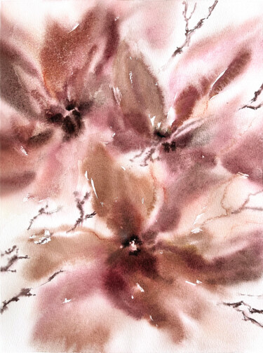 Magnolia bouquet Painting titled "Magnolia bouquet" by Olya Grigorevykh, Original Artwork, Watercolor