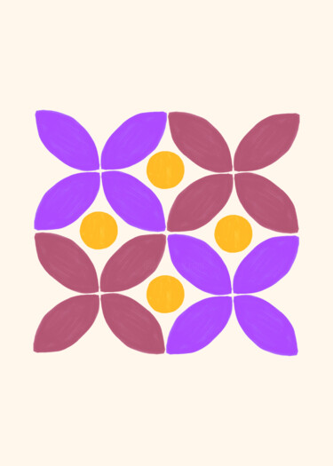 数字艺术 标题为“Symmetry of Petals” 由春宇 关, 原创艺术品, AI生成的图像 安装在纸板上