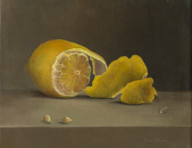 「LE CITRON ET SA SPI…」というタイトルの絵画 France Mondelloによって, オリジナルのアートワーク, オイル ウッドストレッチャーフレームにマウント