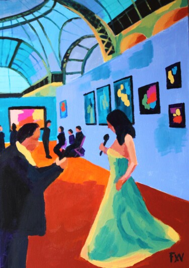 Schilderij getiteld "Chanteuse à Art Cap…" door Francois Xavier Vaudeleau, Origineel Kunstwerk, Acryl Gemonteerd op Frame vo…
