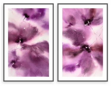 Abstract lilac flowers diptych Painting titled "Abstract lilac flow…" by Olya Grigorevykh, Original Artwork, Watercolor