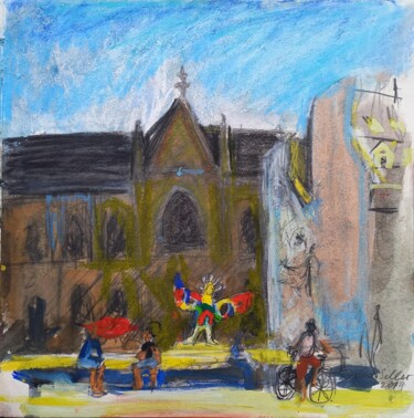 Church and fontain (Stravinsky Fontain) "Church and fontain…" başlıklı Tablo Irina Seller tarafından, Orijinal sanat, Zamklı boya