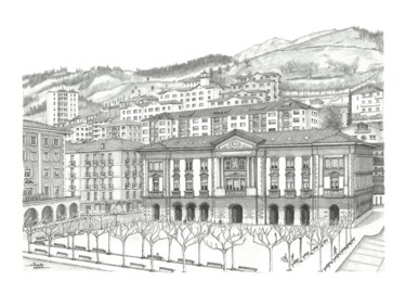 "Eibar, Plaza Unzaga" başlıklı Resim Alberto López tarafından, Orijinal sanat, Mürekkep
