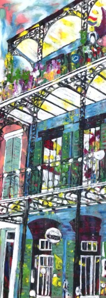Painting titled ""Rainbow House"" by B.Piatti, Original Artwork, Oil Mounted on Wood Stretcher frame