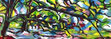 Painting titled ""OAK ALLEY"" by B.Piatti, Original Artwork, Oil Mounted on Wood Stretcher frame