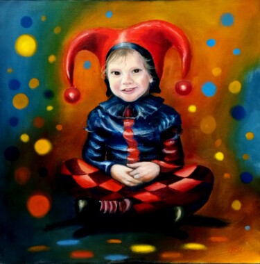 The little harlequin. A magical world. Holiday 绘画 标题为“The little harlequi…” 由Larisa Sidorova (Alsi), 原创艺术品, 油 安装在木质担架架上