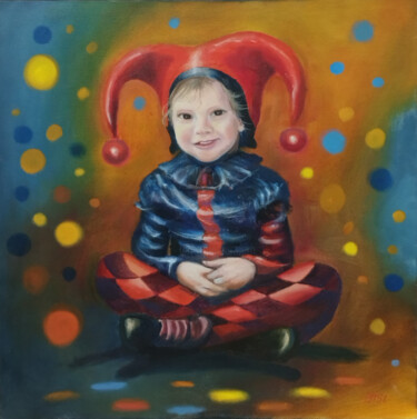 The little harlequin. A magical world. Holiday 绘画 标题为“The little harlequi…” 由Larisa Sidorova (Alsi), 原创艺术品, 油 安装在木质担架架上