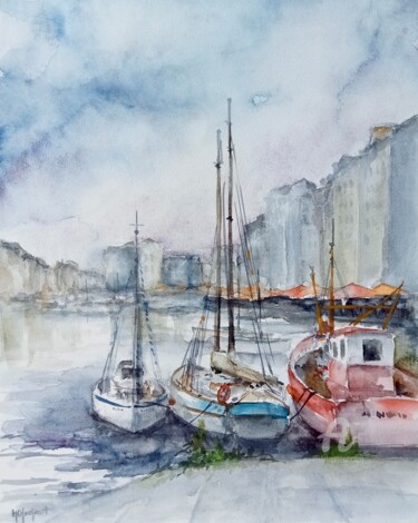 Painting titled "Le bassin de Honfle…" by Marie-Charlotte Houpeurt-Chauffeté, Original Artwork, Watercolor