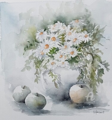 Pintura intitulada "Petites marguerites" por Marie-Charlotte Houpeurt-Chauffeté, Obras de arte originais, Aquarela