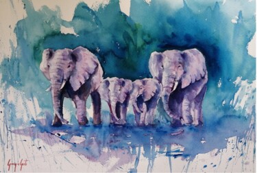 Pintura intitulada "elephant 18" por Giorgio Gosti, Obras de arte originais, Aquarela