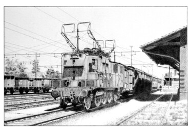 Italian three phase electric locomotive Sr. E 333 Drawing titled "Italian three phase…" by Davide Novello, Original Artwork, Graphite