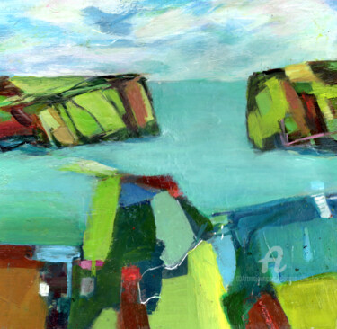 Painting titled "Landscape Patchwork" by Deanna Che Lyn, Original Artwork, Pastel Mounted on Wood Panel