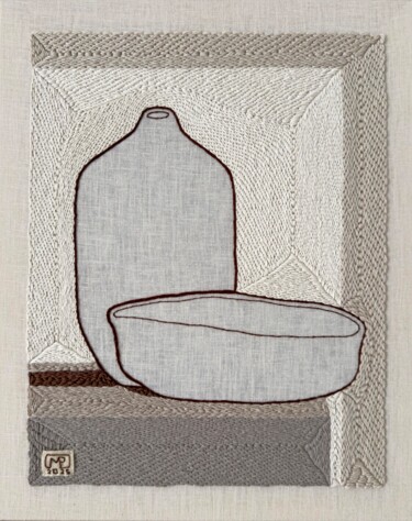 Textile Art titled "Vase Composition XI…" by Milena Paladino, Original Artwork, Embroidery