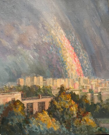 Rainbow after the rain, an original oil painting, Ukraine Pittura intitolato "Rainbow after the r…" da Roman Sergienko, Opera d'arte originale, Olio