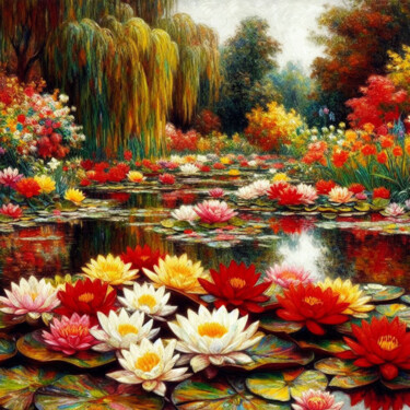 Painting titled "Farbenfroher Seeros…" by Lee Eggstein, Original Artwork, Digital Print Mounted on Wood Stretcher frame