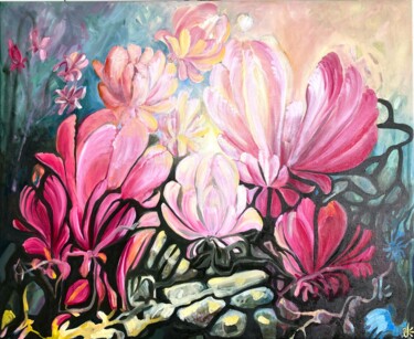 Peinture intitulée "Magnolias Dance" par Judith Riemer, Œuvre d'art originale, Huile Monté sur Châssis en bois
