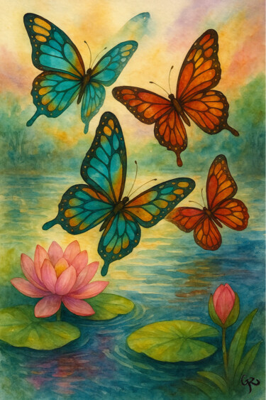 Pittura intitolato "Dance at Sunset" da Genifer Díaz Rojas, Opera d'arte originale, Acquarello