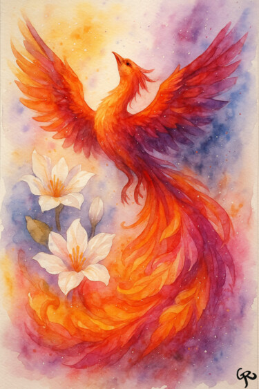 Painting titled "Fiery Ascension" by Genifer Díaz Rojas, Original Artwork, Watercolor