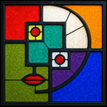 Digital Arts titled "Visage géométrique…" by Pacôme Coquet, Original Artwork, AI generated image Mounted on Aluminium