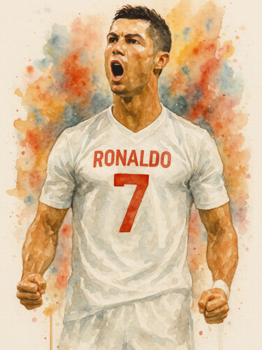 Crisitano Ronaldo's Iconic Roar - Victory in Watercolor "Crisitano Ronaldo's…" başlıklı Tablo Hemanth M tarafından, Orijinal sanat, Suluboya
